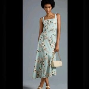 Anthropologie The Ariana Square Neck Floral Ruffle Hem Maxi Dress Blue XL